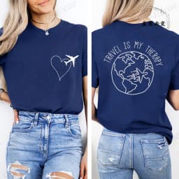 Travel Is My Therapy Printed T-Shirt for Women,travel Graphic Tee Shirts, Summer Short Sleeve Tops,summer Fashion Tee T-Shirts