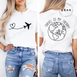 Travel Is My Therapy Printed T-Shirt for Women,travel Graphic Tee Shirts, Summer Short Sleeve Tops,summer Fashion Tee T-Shirts
