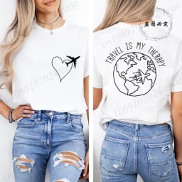 Travel Is My Therapy Printed T-Shirt for Women,travel Graphic Tee Shirts, Summer Short Sleeve Tops,summer Fashion Tee T-Shirts