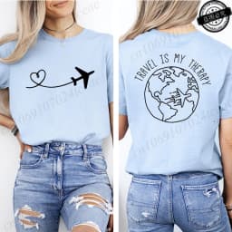 Travel Is My Therapy Printed T-Shirt for Women,travel Graphic Tee Shirts, Summer Short Sleeve Tops,summer Fashion Tee T-Shirts