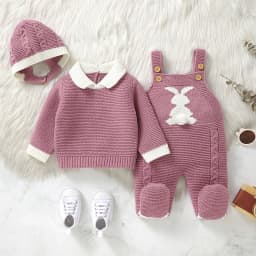 Baby Clothes Sets Winter Warm Knit 3pcs Infant Girls Sweaters Pullovers+Rompers+Hats Outfits Sets Autumn Toddler Boys Suits 0-9m