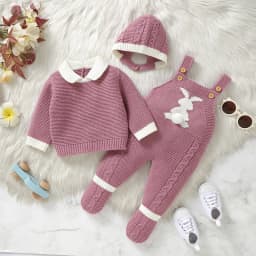 Baby Clothes Sets Winter Warm Knit 3pcs Infant Girls Sweaters Pullovers+Rompers+Hats Outfits Sets Autumn Toddler Boys Suits 0-9m