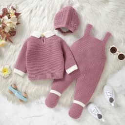 Baby Clothes Sets Winter Warm Knit 3pcs Infant Girls Sweaters Pullovers+Rompers+Hats Outfits Sets Autumn Toddler Boys Suits 0-9m