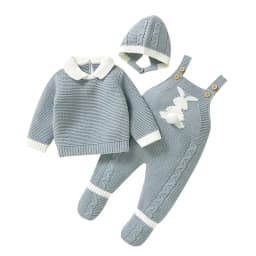 Baby Clothes Sets Winter Warm Knit 3pcs Infant Girls Sweaters Pullovers+Rompers+Hats Outfits Sets Autumn Toddler Boys Suits 0-9m