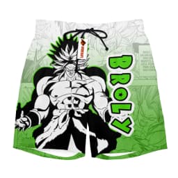 2026 New Summer Dragon Ball Z Broly Green Gradient Manga Style Print Quick Dry Shorts Men Anime Casual Breathable Beach Shorts