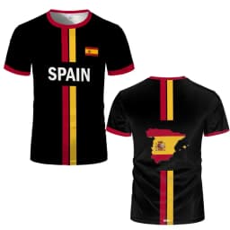 2026 New Spain Flag Print Sports T-shirt Summer Outdoor Sports Breathable Jersey Men's And Women's Soccer Training Crew Neck Top