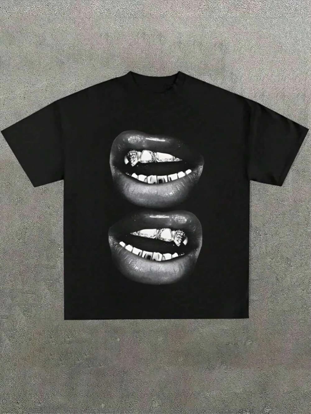 Casual Soft T-shirt with Fun Barbecue Lips Pattern Printed Casual Comfortable Short Sleeve