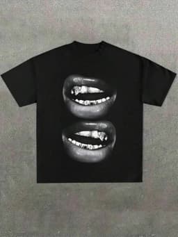 Casual Soft T-shirt with Fun Barbecue Lips Pattern Printed Casual Comfortable Short Sleeve