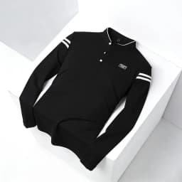 Men Stand Collar Long Sleeve Polo Shirt Stripe Accent Soft Breathable For Business Work And Life