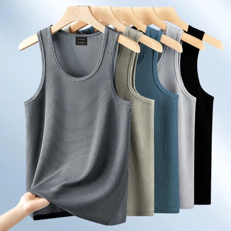 Men's Ice Silk Bamboo Knot Vest Summer Mesh Breathable Sleeveless T Shirts Solid Color Thin Fitness Cool Quick-dry Base Shirt