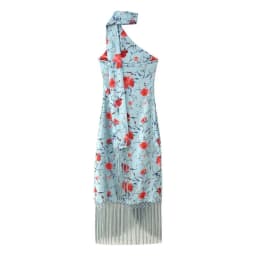 2026 Women Satin Floral Print Halter Neck Dress Fringe Trim Asymmetrical Hem Party Maxi Dress for Beach Vacation