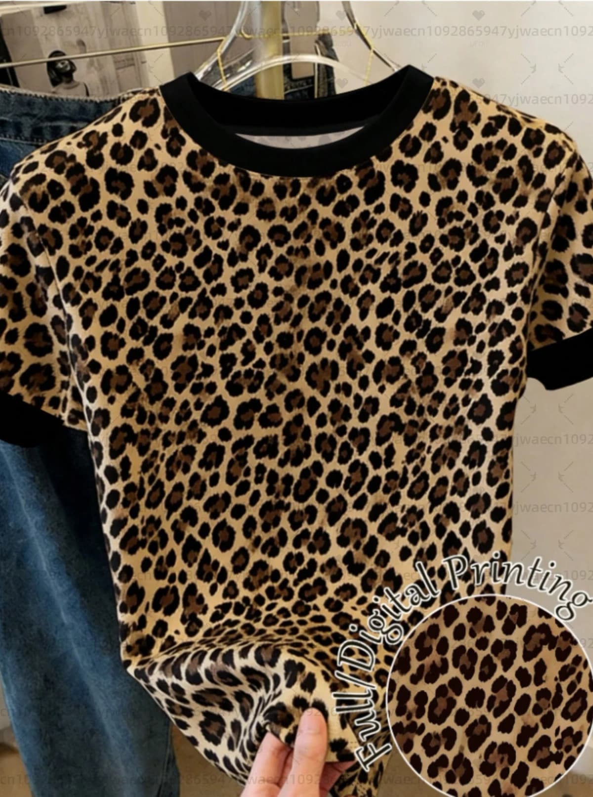 2026 Summer Womens Short Sleeve American Classic Leopard T-Shirt Girl Round Neck Tee Outdoor Sports Plus-Size Women's Clothing