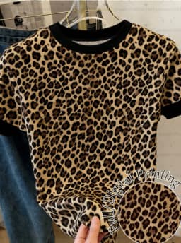 2026 Summer Womens Short Sleeve American Classic Leopard T-Shirt Girl Round Neck Tee Outdoor Sports Plus-Size Women's Clothing