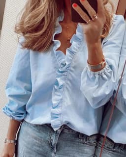 Spring and summer new European and American long sleeved ruffled shirt women's shirt