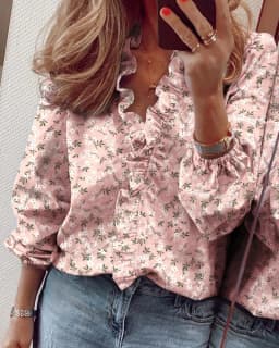 Spring and summer new European and American long sleeved ruffled shirt women's shirt