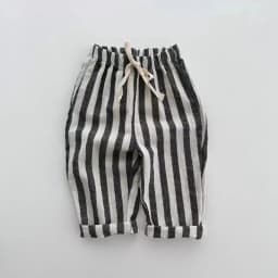 K230124 Unisex Baby Boys Girls Elastic Waist Striped Casual Pants Korean Style Infant Toddler Summer Trousers