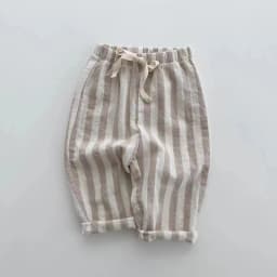 K230124 Unisex Baby Boys Girls Elastic Waist Striped Casual Pants Korean Style Infant Toddler Summer Trousers