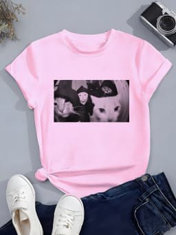 Streetwear Cat Print T Shirts Hip Hop Design Cat Women's T-shirt 2026 Summer New Spring Casual Y2k Tee Lady Short Sleeve Tops