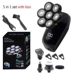 7 Head 5-in-1 Electric Shaver for Men, LCD Display 4D Floating Bald Head Razor, Rechargeable Waterproof Wet/Dry Grooming Kit