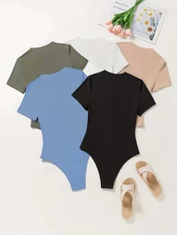 Women's Summer Round-Neck Solid-Color Casual Tight-Fitting Top Set of Five Pieces