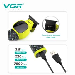 VGR New Hair Clipper LED Intelligent Digital USB Hair Trimmer Ceramic Stainless Steel Blade Professional Electric Push V-185