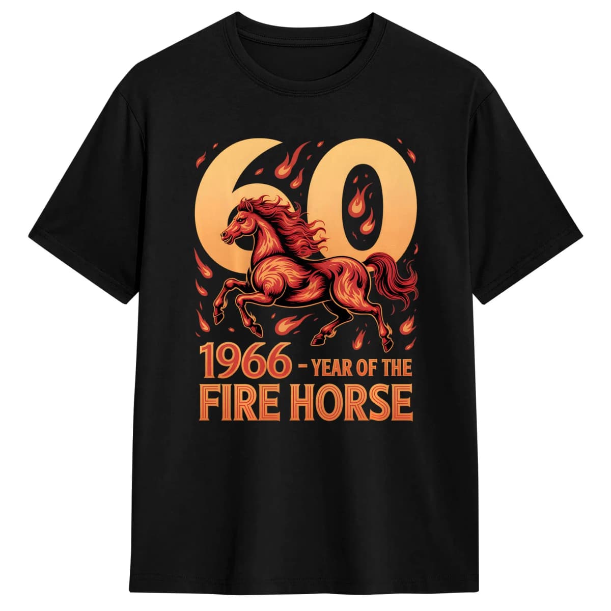 1966 Fire Horse 60th Birthday in 2026 Horse LoverT-Shirt Beach Trending T Shirts Men's 100 Cotton Round Neck Oversize Top Tees