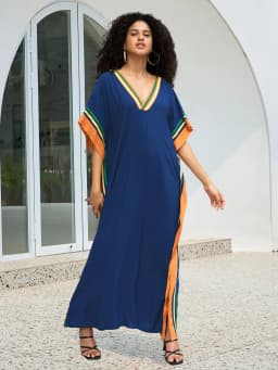 Kaftan Dresses for Women V-Neck Print Swimsuit Cover Up Plus Size Beach Caftan Lounge Dress