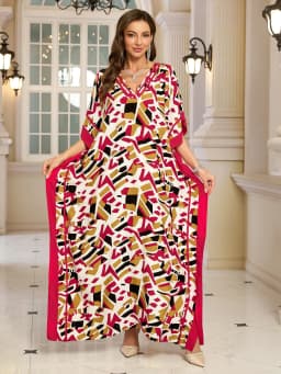Kaftan Dresses for Women V-Neck Print Swimsuit Cover Up Plus Size Beach Caftan Lounge Dress