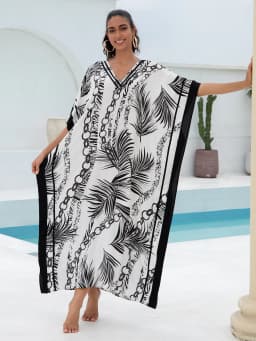 Kaftan Dresses for Women V-Neck Print Swimsuit Cover Up Plus Size Beach Caftan Lounge Dress