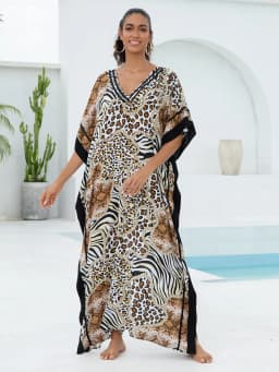 Kaftan Dresses for Women V-Neck Print Swimsuit Cover Up Plus Size Beach Caftan Lounge Dress