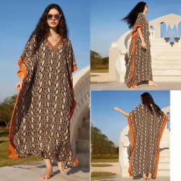 Kaftan Dresses for Women V-Neck Print Swimsuit Cover Up Plus Size Beach Caftan Lounge Dress