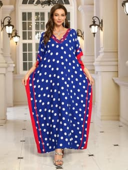 Kaftan Dresses for Women V-Neck Print Swimsuit Cover Up Plus Size Beach Caftan Lounge Dress
