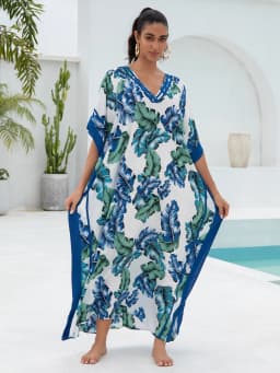 Kaftan Dresses for Women V-Neck Print Swimsuit Cover Up Plus Size Beach Caftan Lounge Dress