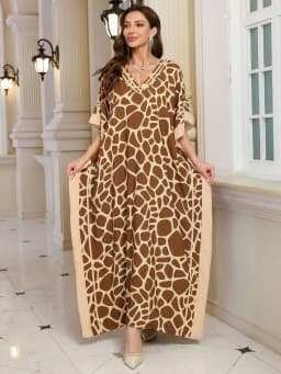 Kaftan Dresses for Women V-Neck Print Swimsuit Cover Up Plus Size Beach Caftan Lounge Dress