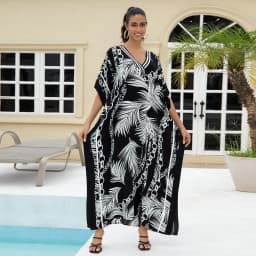 Kaftan Dresses for Women V-Neck Print Swimsuit Cover Up Plus Size Beach Caftan Lounge Dress