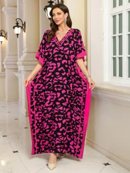 Kaftan Dresses for Women V-Neck Print Swimsuit Cover Up Plus Size Beach Caftan Lounge Dress