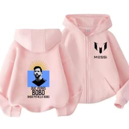 Messi Children's Hoodie Long Sleeve Zippered Hood Sportswear for Baby Boys 3-14 Years Old Spring Fall Football Jacket.