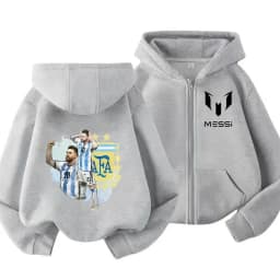 Messi Children's Hoodie Long Sleeve Zippered Hood Sportswear for Baby Boys 3-14 Years Old Spring Fall Football Jacket.