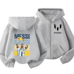 Messi Children's Hoodie Long Sleeve Zippered Hood Sportswear for Baby Boys 3-14 Years Old Spring Fall Football Jacket.