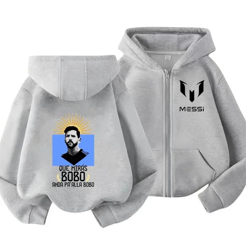 Messi Children's Hoodie Long Sleeve Zippered Hood Sportswear for Baby Boys 3-14 Years Old Spring Fall Football Jacket.