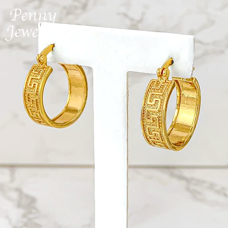 Textured Simple Round 18K Gold Plated Hoop Earrings for Women Circle Earring Party Wedding Gifts Italian African Jewelry Sets