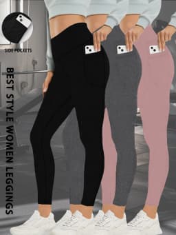 3 Pack High Waisted Leggings with Pockets Women Super Soft Tummy Control Yoga Workout Running Casual Home Wear