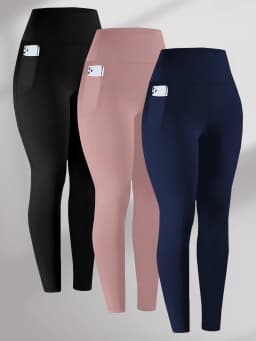 3 Pack High Waisted Leggings with Pockets Women Super Soft Tummy Control Yoga Workout Running Casual Home Wear