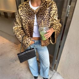 UNITIM Women Faux Fur Leopard Jacket Round Neck Long Sleeve Button Front Coats Spring Edgy Women Outerwear Lady Vintage Outwear