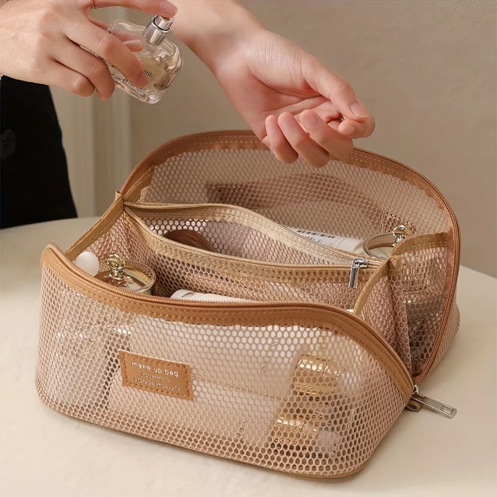 Luxury Makeup Organizer Bag, Female Cosmetic Travel Case with Zipper, Large Capacity Toiletry Storage Pouch for Women Makeup Bag