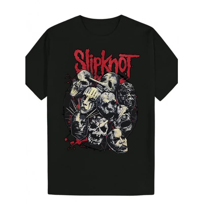 Men s Slipknot Graphic Tee - Casual Black Polyester T-Shirt with Skull Design Round Neck Machine Washable for Summer