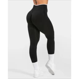 Women's Seamless High Waist Yoga Leggings White Edge Waist Solid Color Hip Lifting Tight Sports Pants for Gym Running Exercise