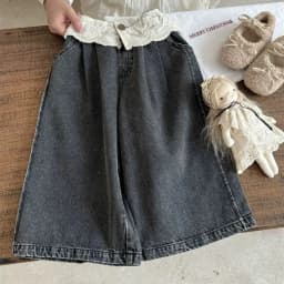 UNITIM 2-8Yrs Kids Girls Jeans Loose Lace Patchwork Children Girls Straight Pants Casual Trendy Infant Babys Girls Denim Pants