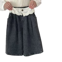 UNITIM 2-8Yrs Kids Girls Jeans Loose Lace Patchwork Children Girls Straight Pants Casual Trendy Infant Babys Girls Denim Pants