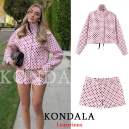 KONDALA Casual Polka Dot Women Suits Oversized Bomber Jackets Mini Shorts Fashion 2026 Spring Summer Y2K Girl Holiday Beach Set